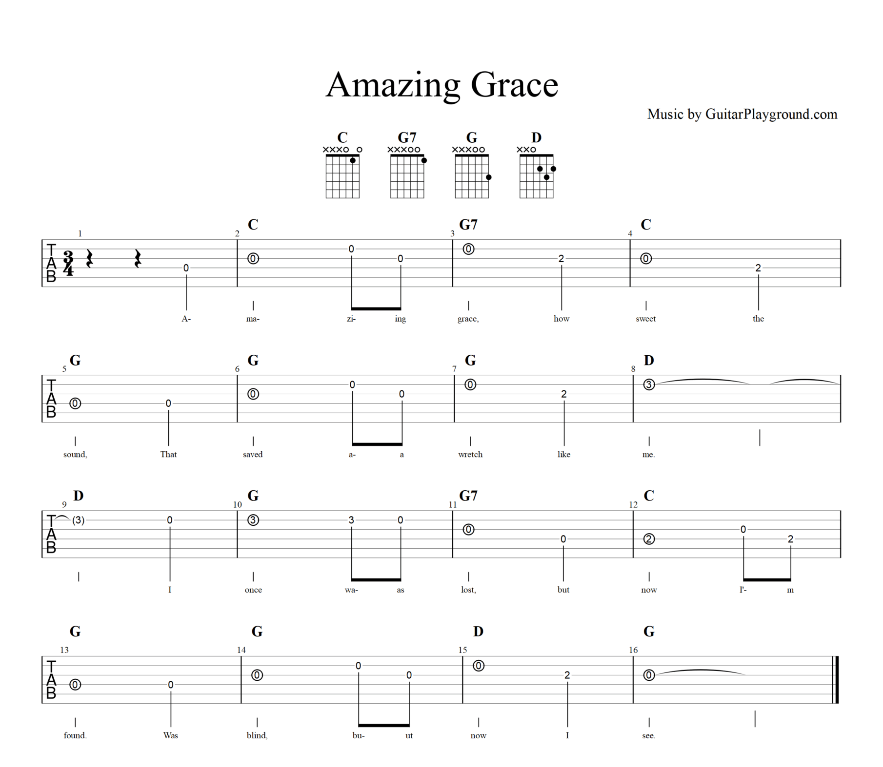 Amazing Grace Tabs Chords#1