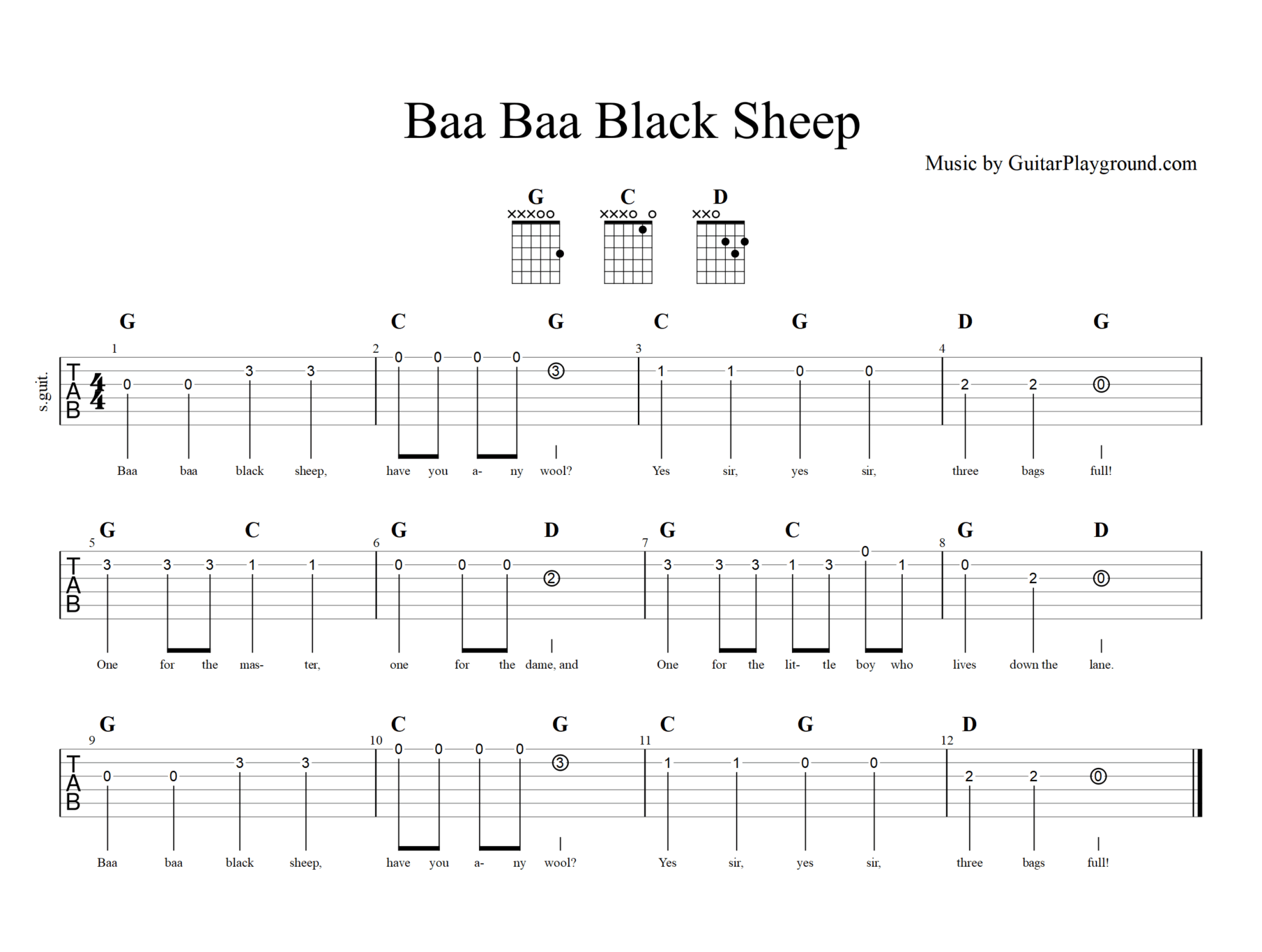 Baa Baa Black Sheep Tabs Chords#1