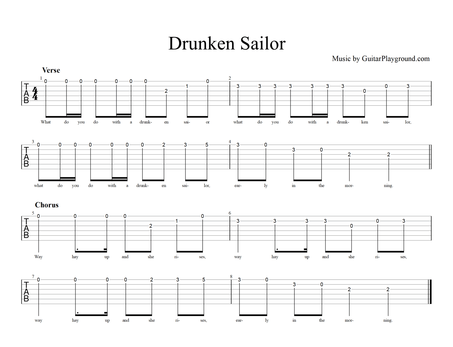 Drunken Sailor Tabs Chords#1