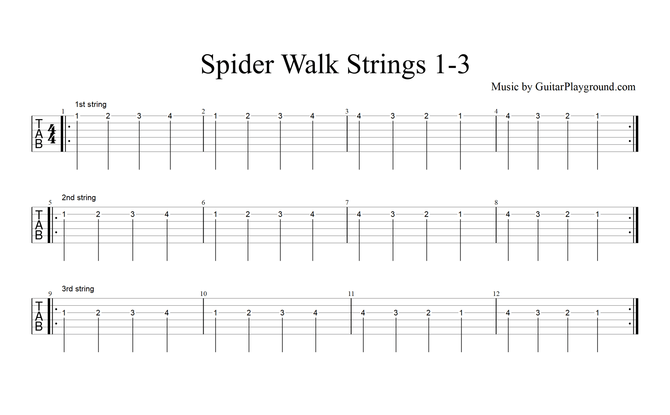 Finger Warmup Spider Walk Strings 1 3 Tabs#1