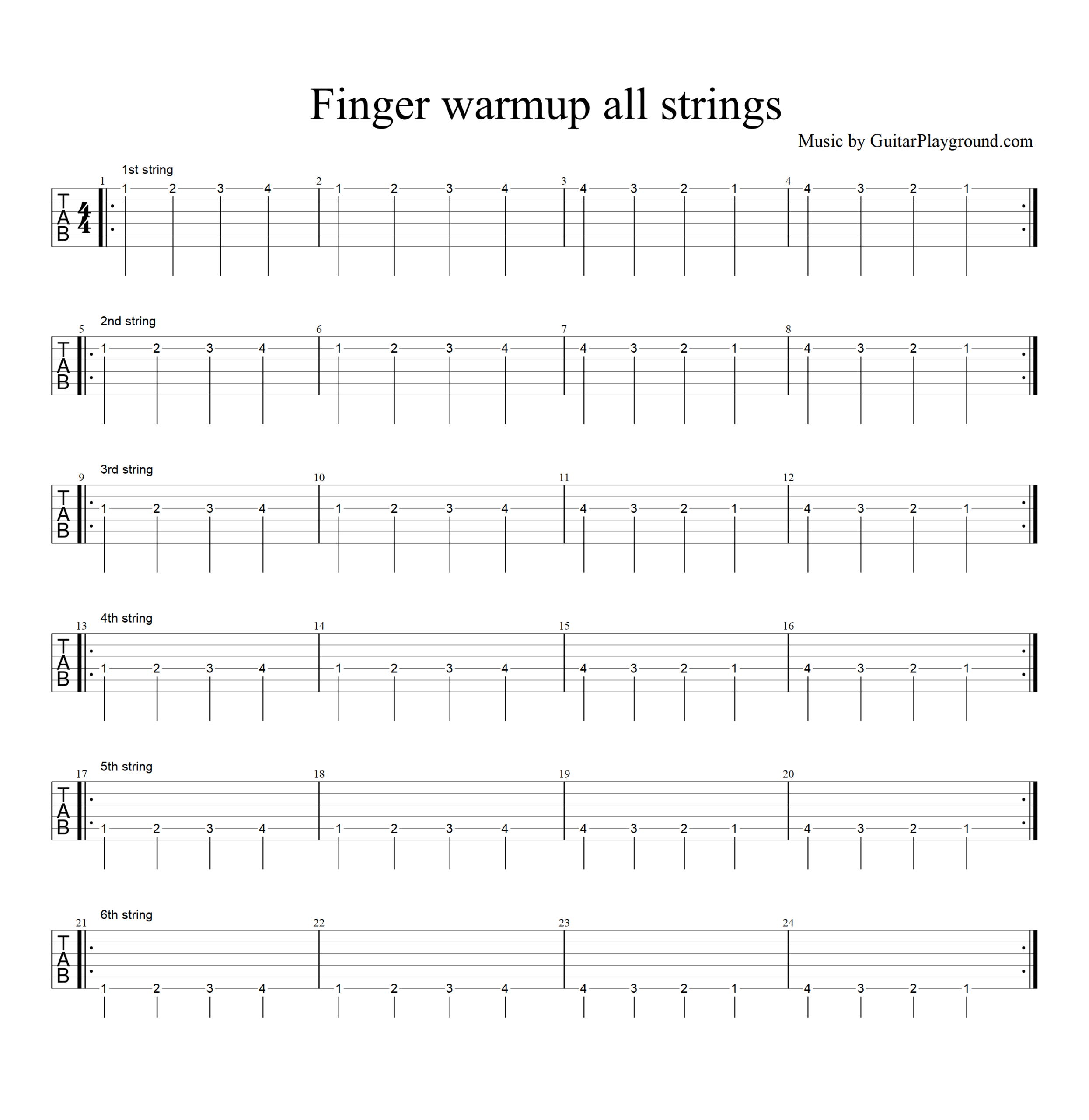Finger Warmup All Strings 1 6 Tabs#1