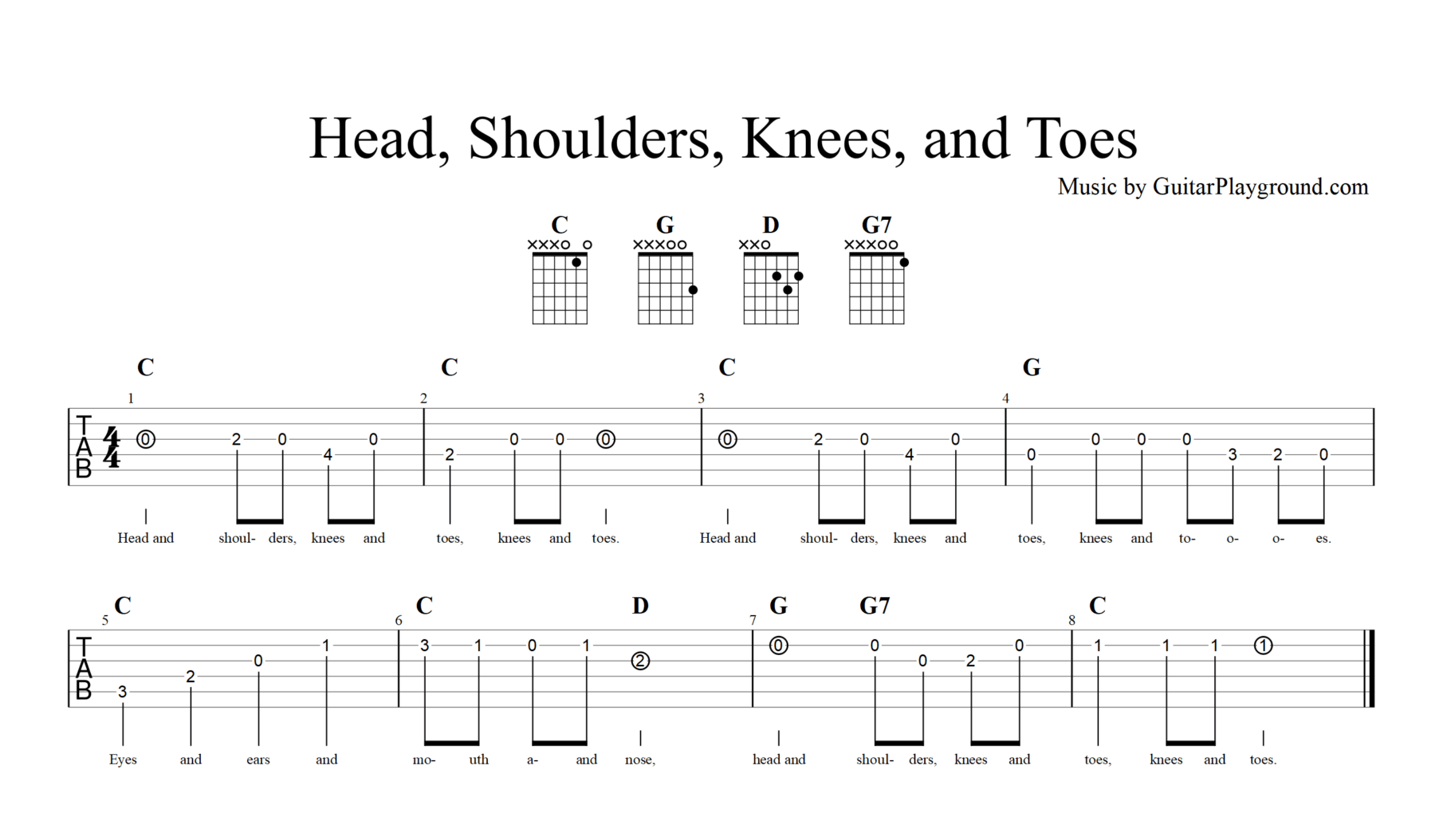 Head, Shoulders, Knees, And Toes Tabs Chords#1