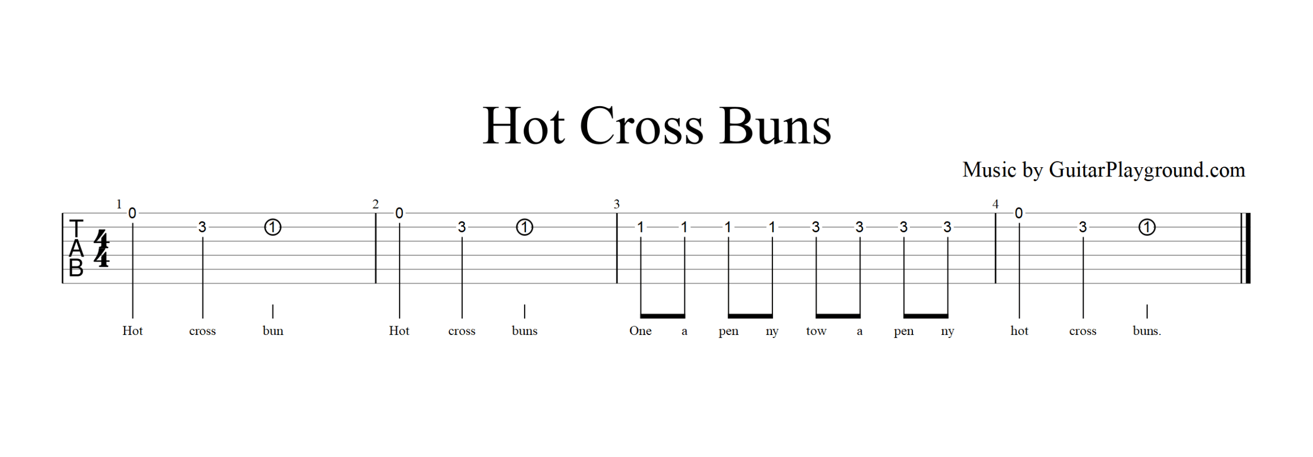 Hot Cross Buns Tabs Chords Simple#1