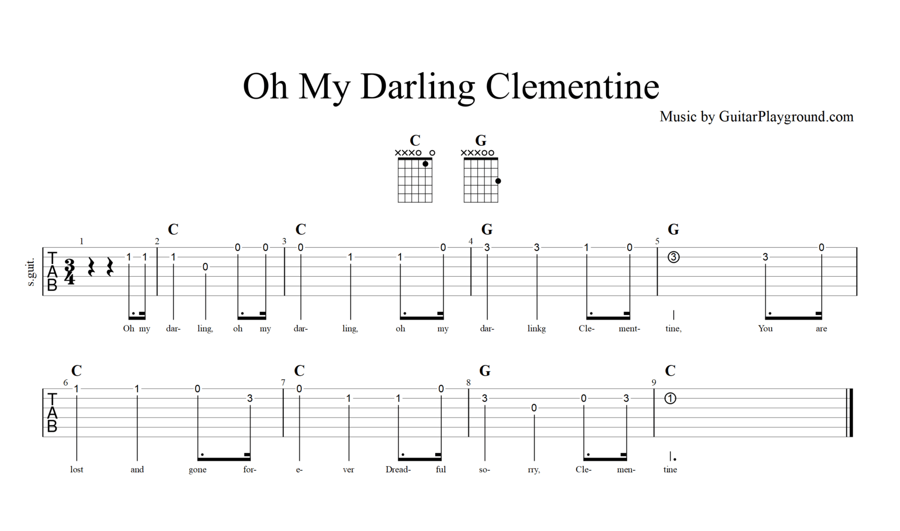 Oh My Darling Clementine Tabs Chords#1