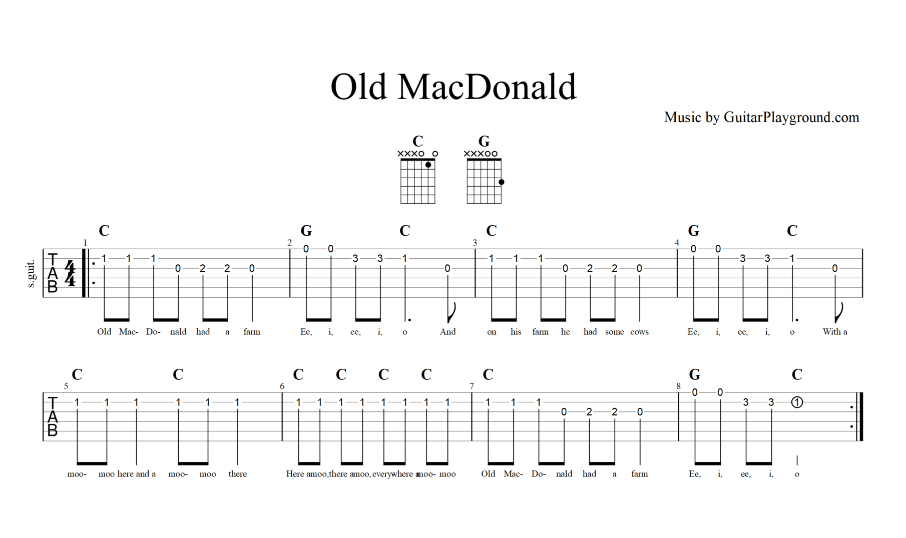 Old Macdonald Tabs Chords#1