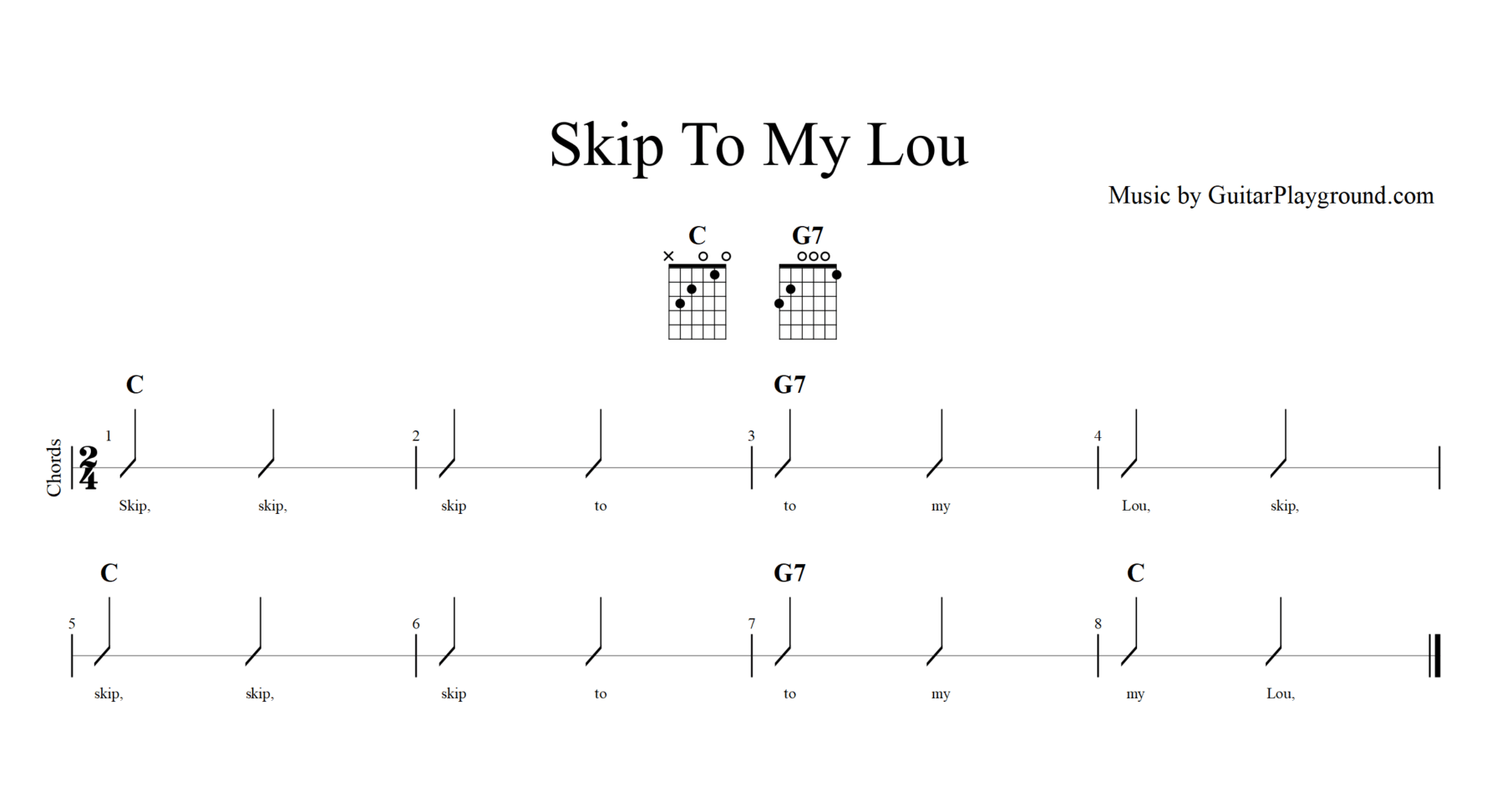 Skip To My Lou Guitar Music Sheet Kids Chords#1