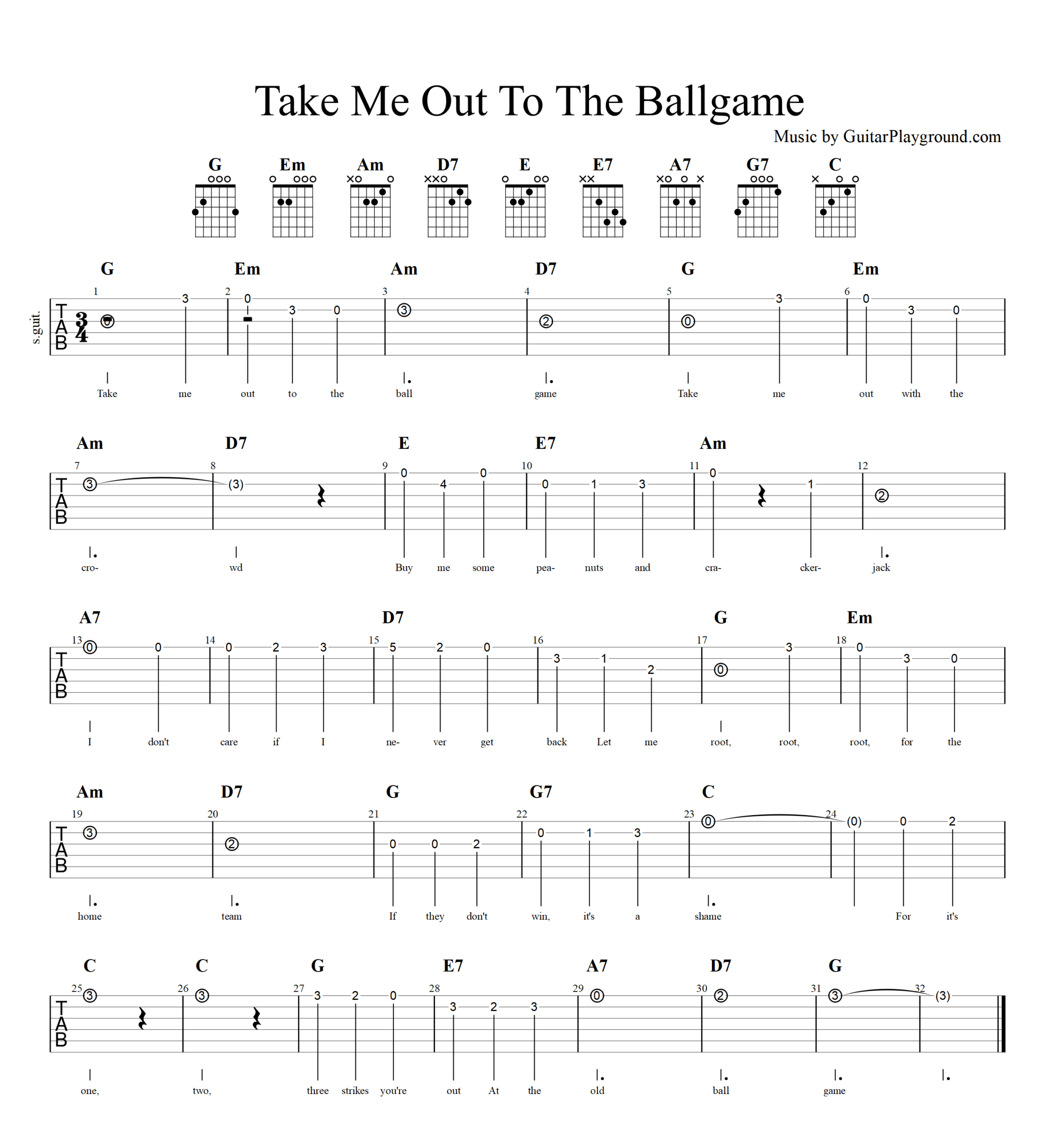 Take Me Out To The Ballgame Tabs Chords#1